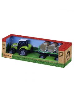 Traktor se zvukem a světlem s vlečkou a balíky slámy