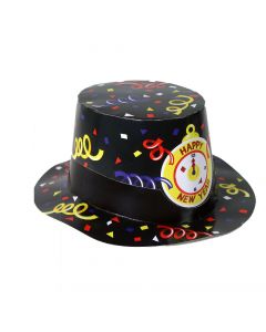 Papírový klobouk černý HAPPY NEW YEAR 12 ks v boxu